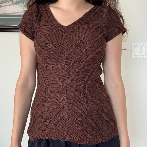 melanie lyne chocolate brown knit top - Picture 3 of 6